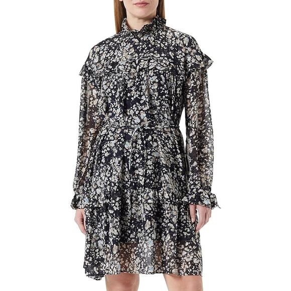 NWT Boss Stand Collar Ruffle Floral Long Sleeve Denada Dress Size 8 - Picture 2 of 6